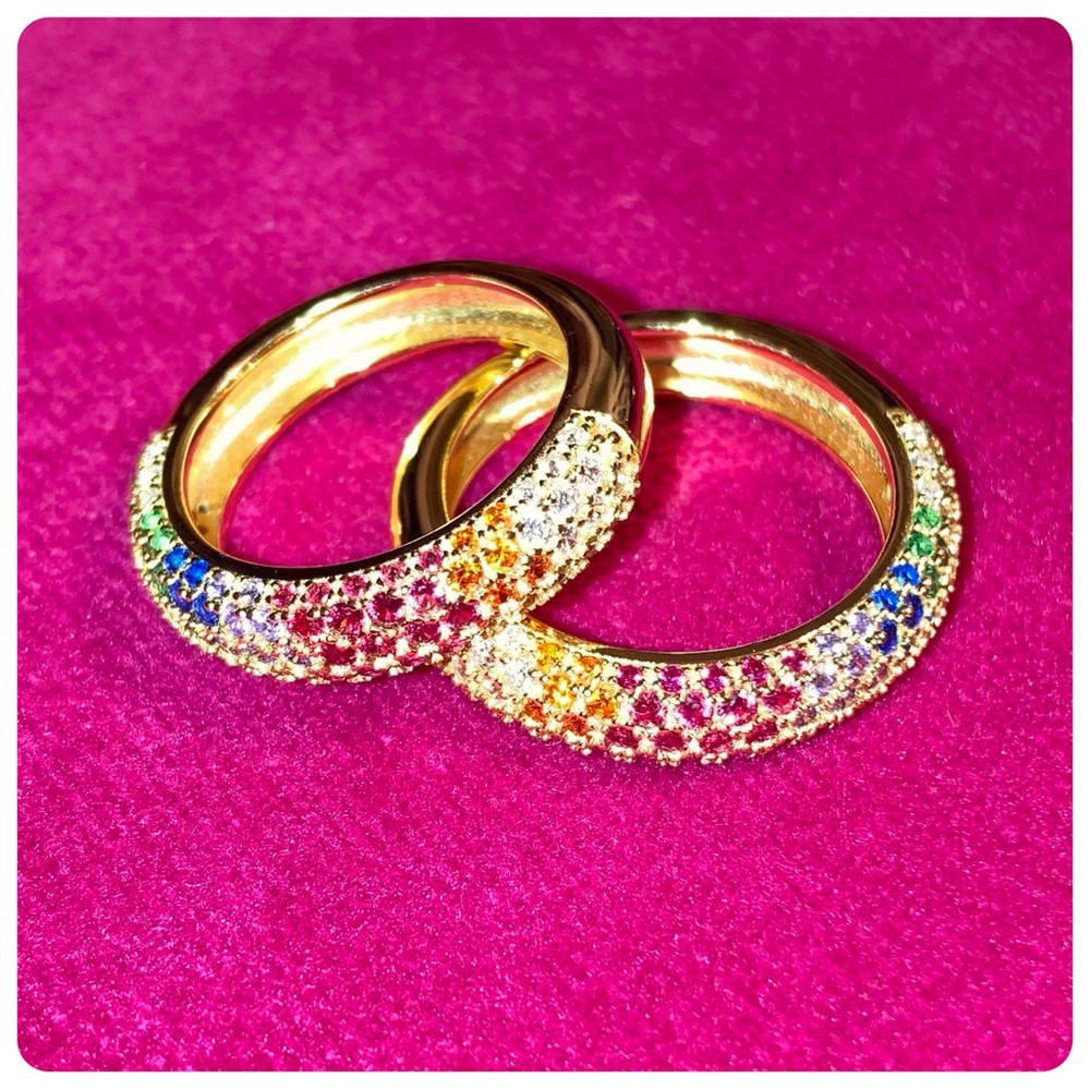 Rainbow rhinestone ring